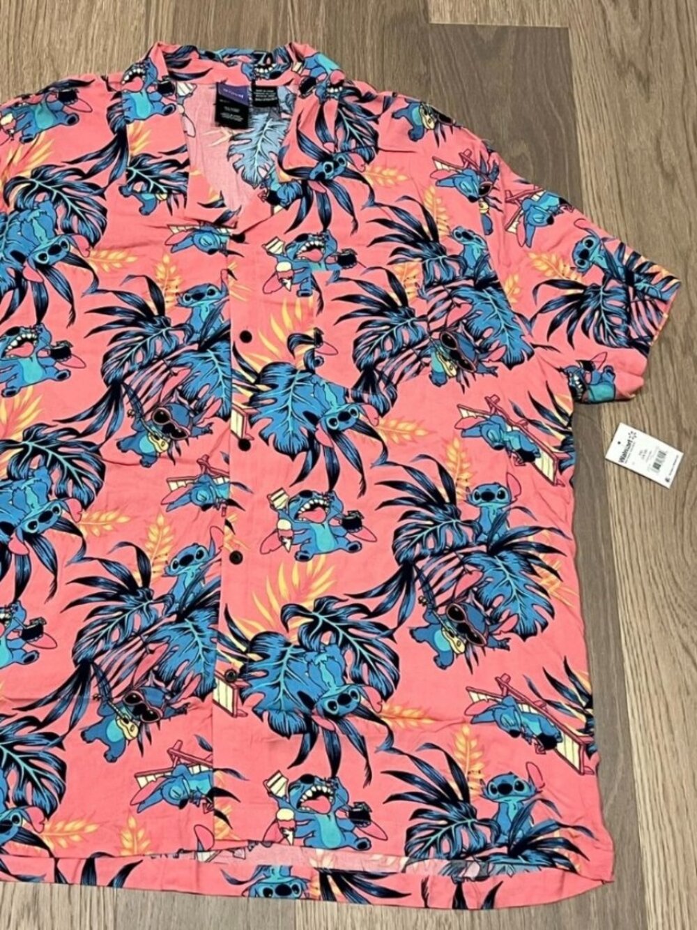 3XL Mens DISNEY Lilo & STITCH Pink Hawaiian Tropical Button-up Shirt Top Ukulele